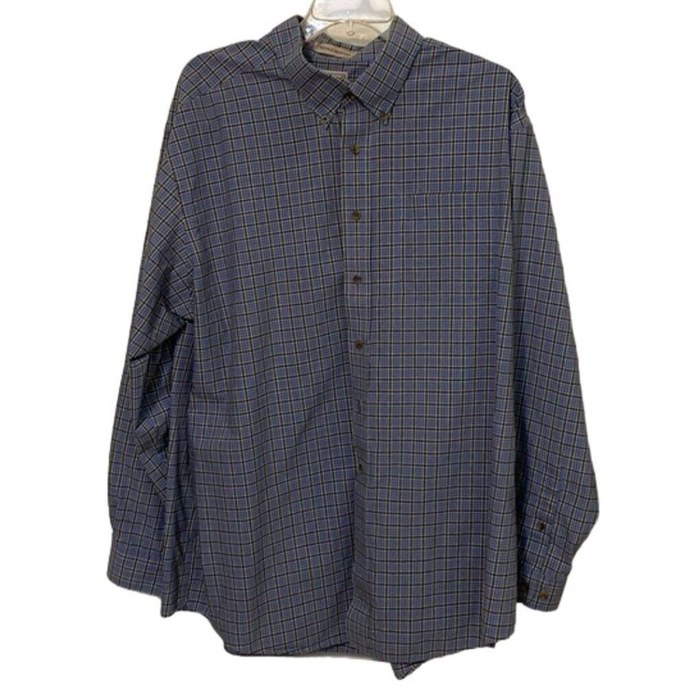 L.L. Bean Mens XXL REG Plaid Button Down Shirt Blue Wrinkle Resistant